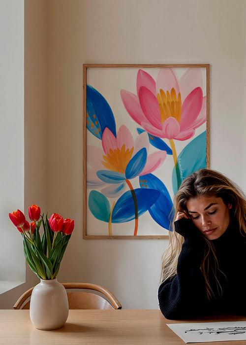 Botanisk poster rosa och blå blommor