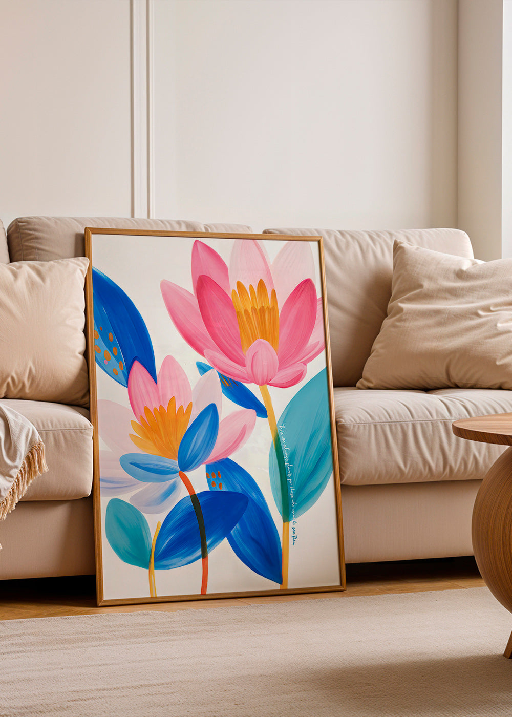 Botanisk poster rosa och blå blommor