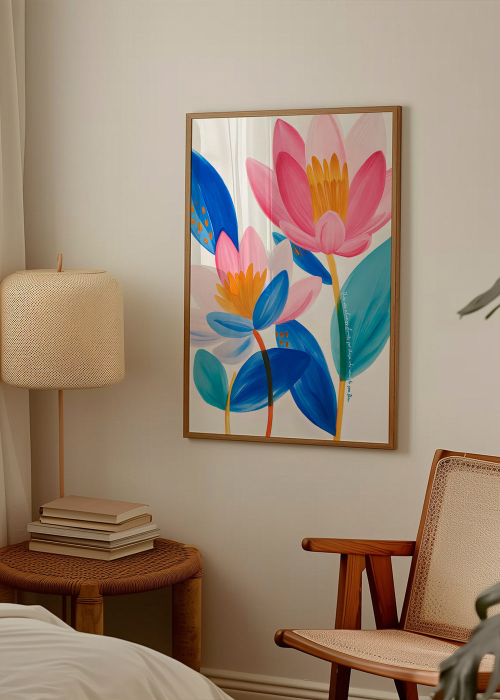 Botanisk poster rosa och blå blommor