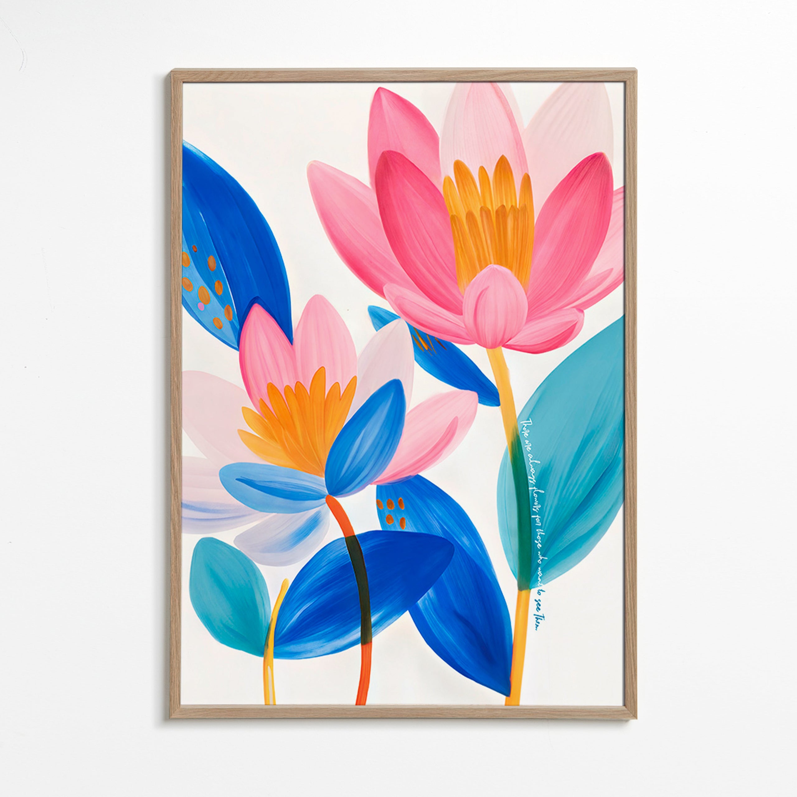 Botanisk poster rosa och blå blommor