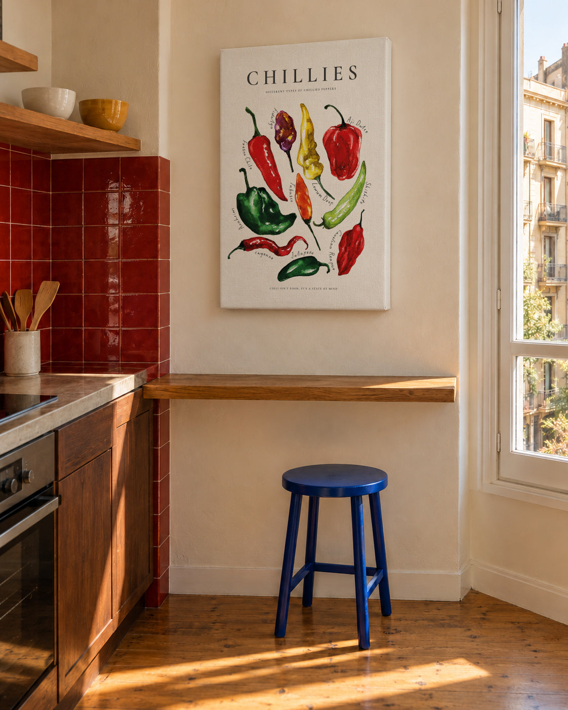 Chillies - Unframed canvas in an interior