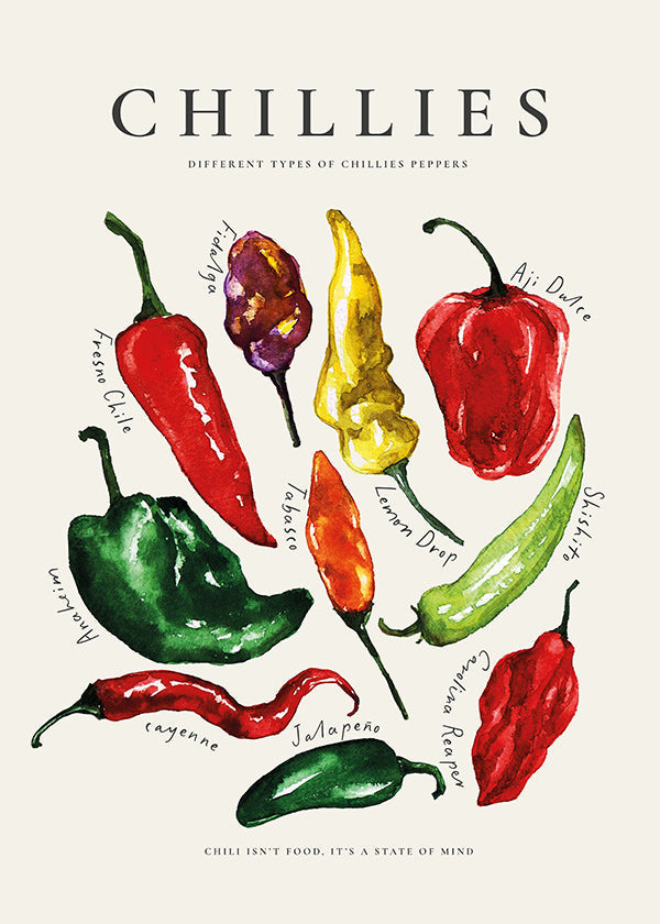 Kökskonst Chillies akvarell