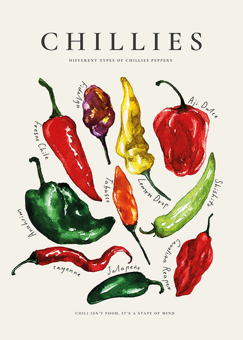 Kökskonst Chillies akvarell