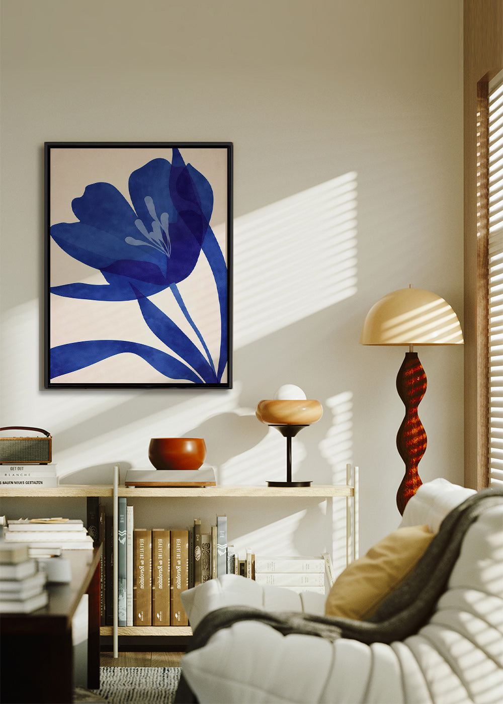 Botanisk poster stiliserad blå blomma