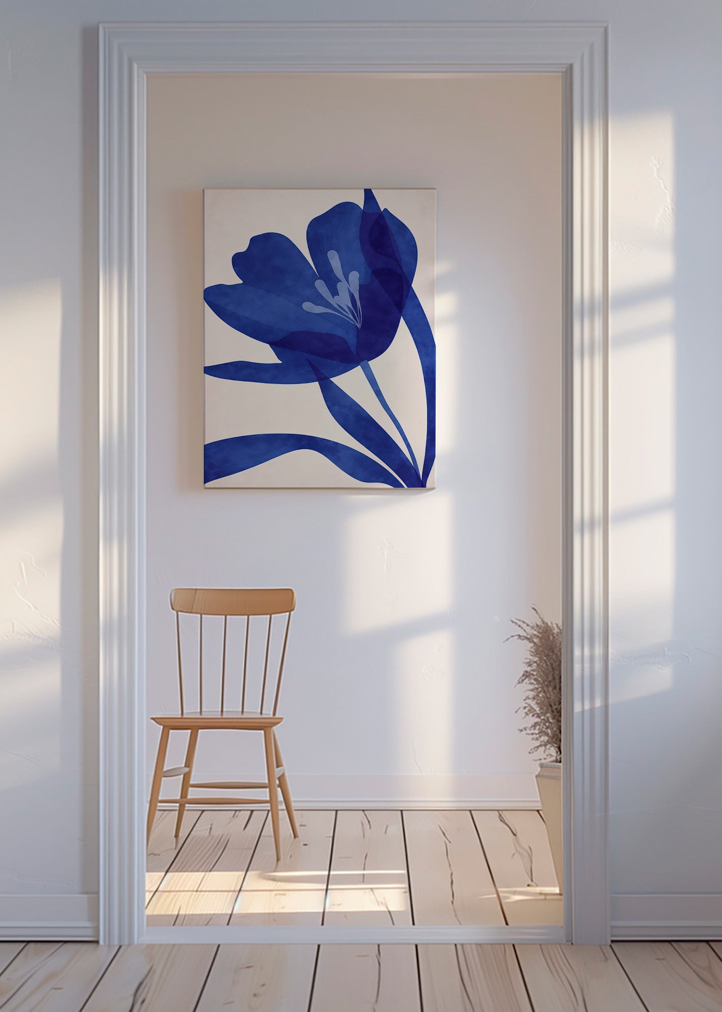 Botanisk poster stiliserad blå blomma