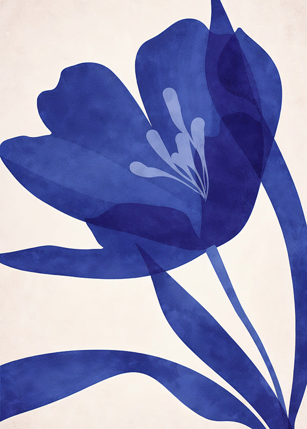 Botanisk poster stiliserad blå blomma