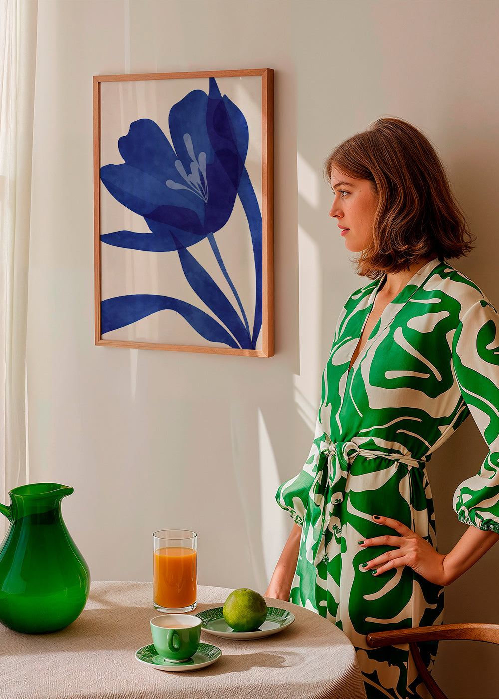 Botanisk poster stiliserad blå blomma