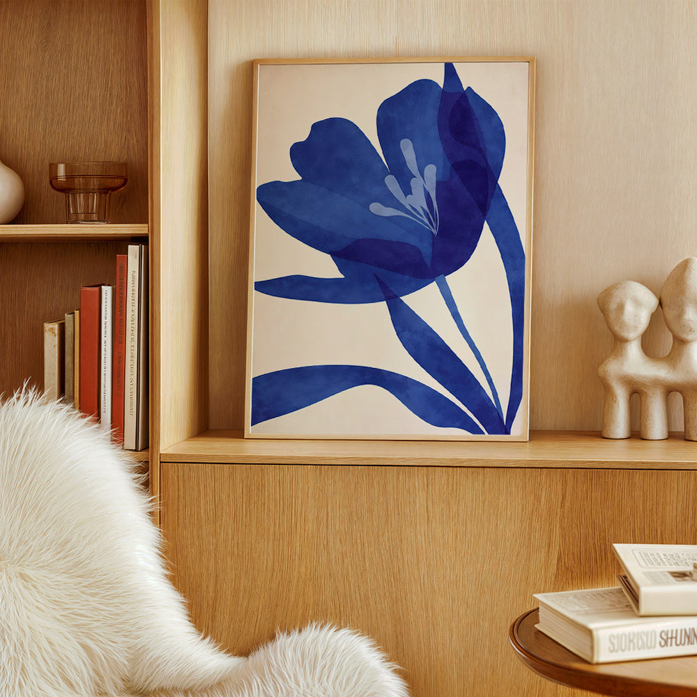 Botanisk poster stiliserad blå blomma