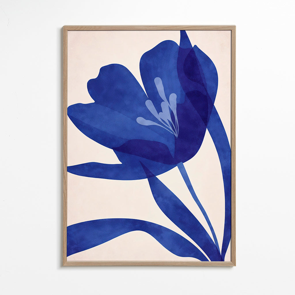 Botanisk poster stiliserad blå blomma