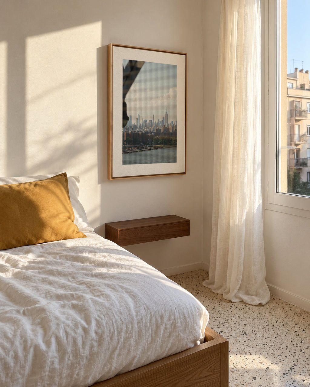 Skyline Reflection - Framed canvas in an interior