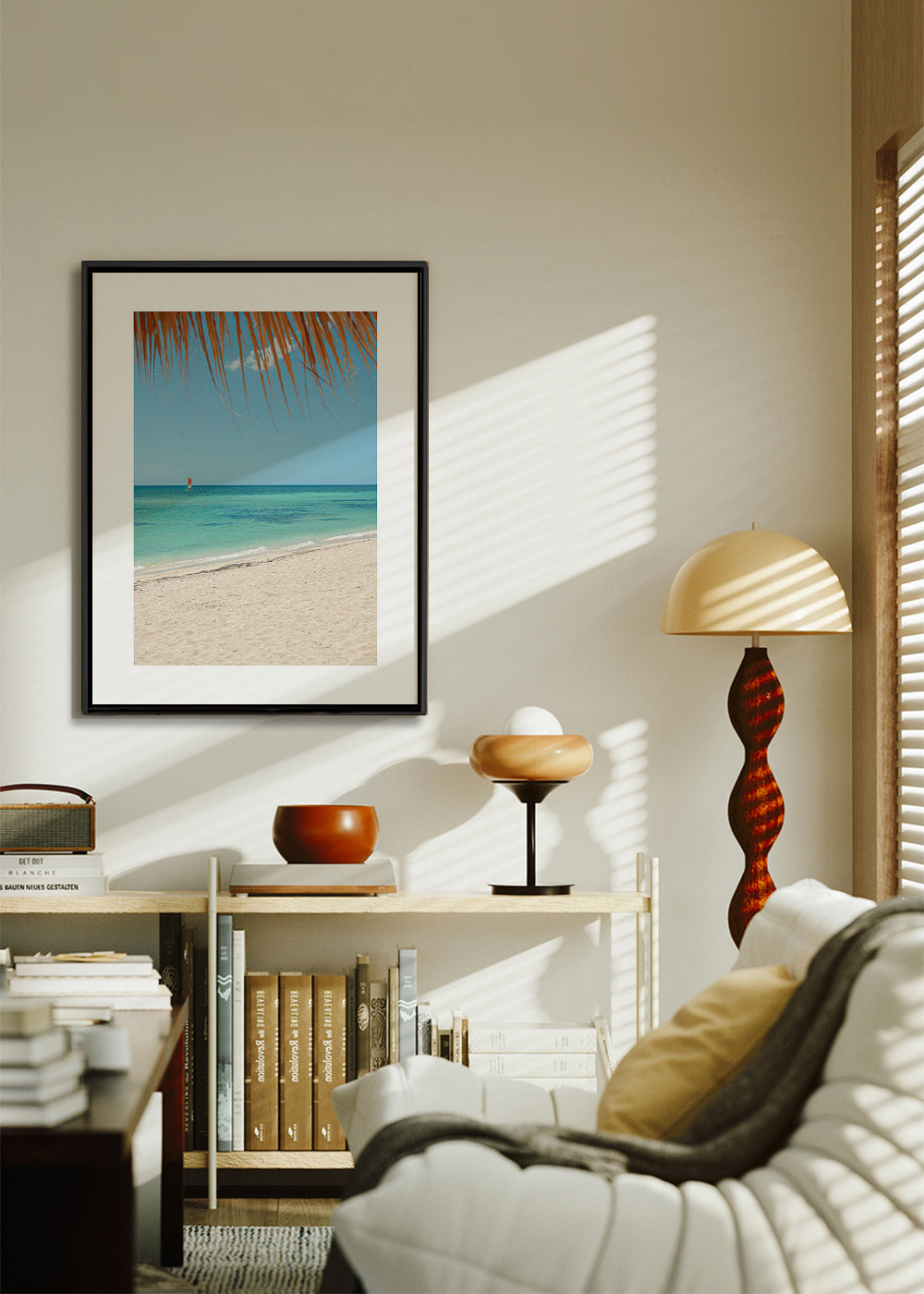Landskapstavla: karibisk strand med palm