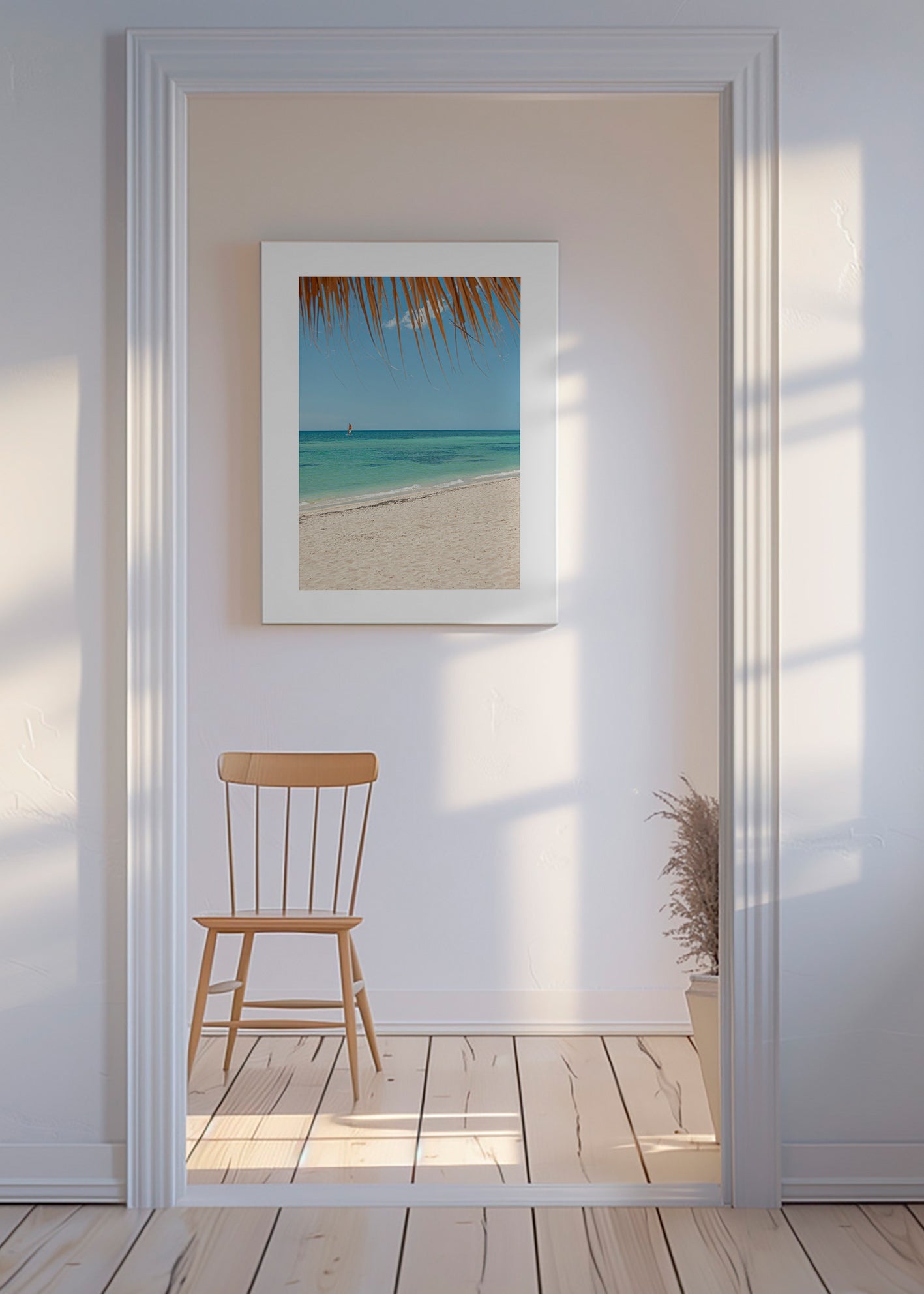 Landskapstavla: karibisk strand med palm