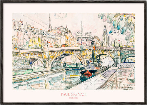 Kökskonst: Pont Neuf bogserbåt i tusch och akvarell – Black Frame