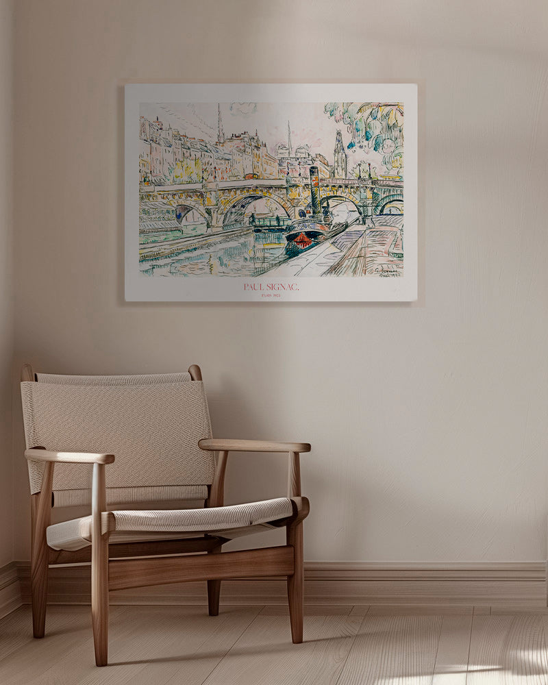Kökskonst: Pont Neuf bogserbåt i tusch och akvarell – Canvas