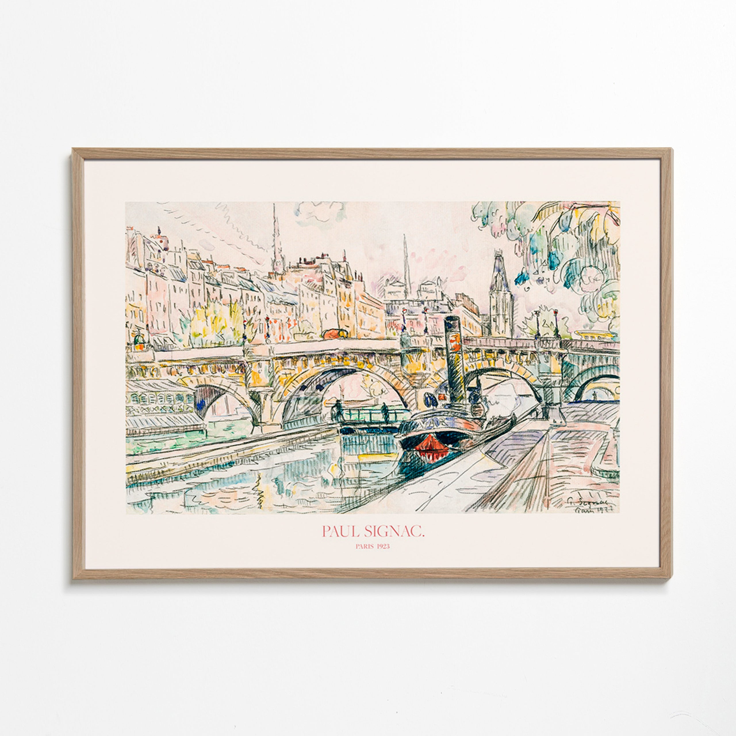 Kökskonst: Pont Neuf bogserbåt i tusch och akvarell – Oak Frame
