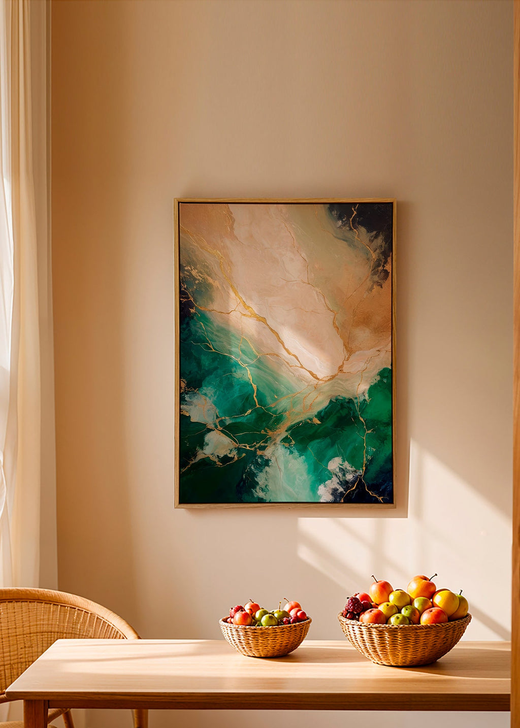 Abstrakt konst med smaragd- och guldådror – Canvas2