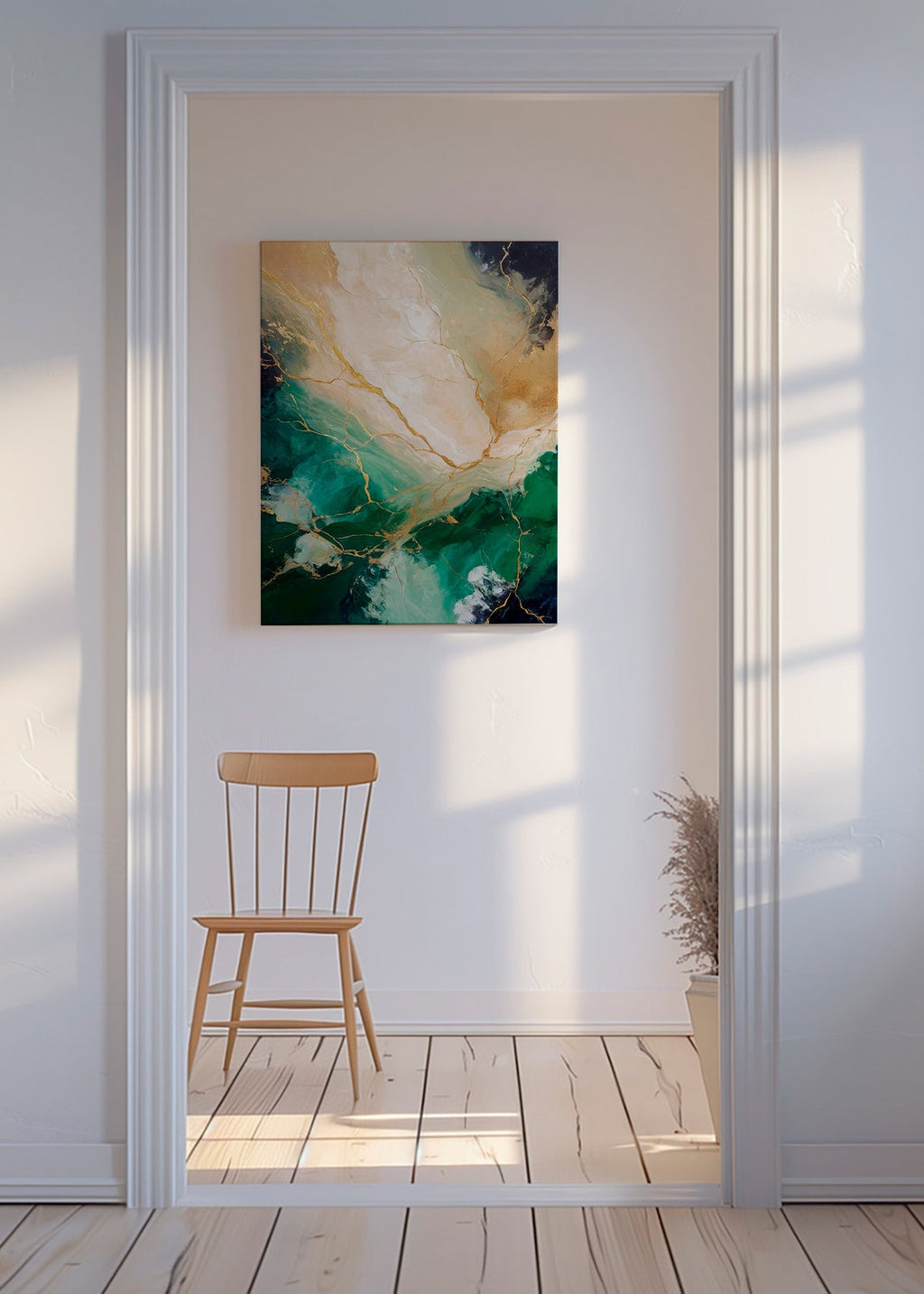 Abstrakt konst med smaragd- och guldådror – Canvas