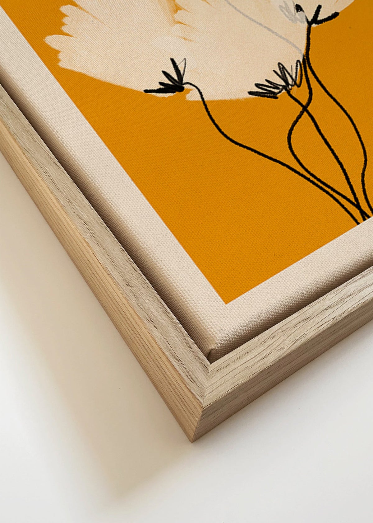 Botanisk poster vita blommor på ockra – Canvas detail