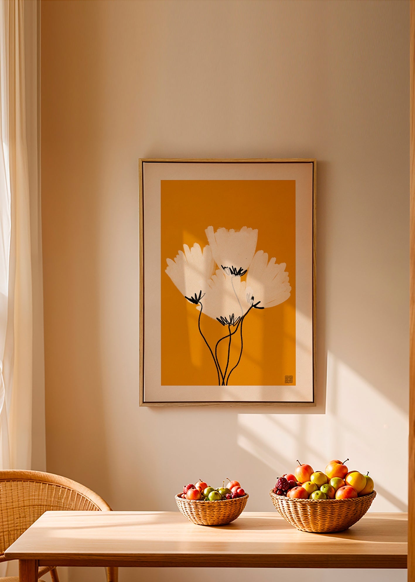 Botanisk poster vita blommor på ockra – Canvas1