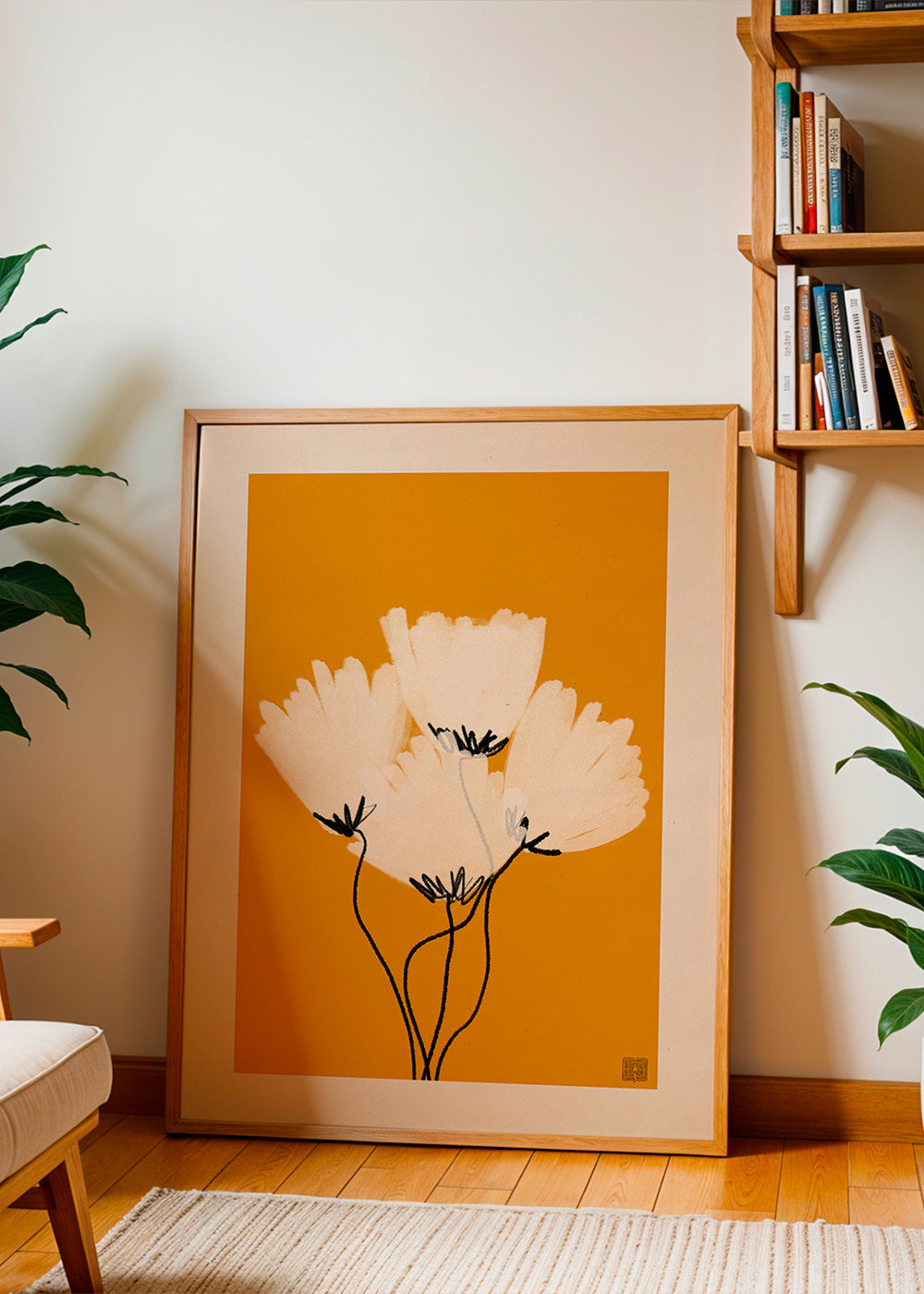 Botanisk poster vita blommor på ockra – Product2