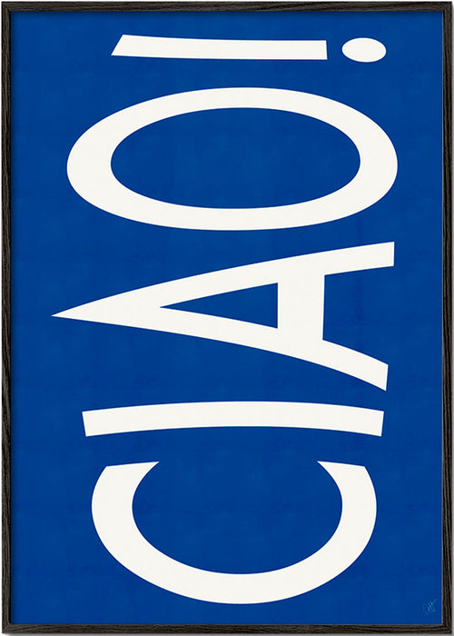 Typografiskt konstverk 'CIAO' i blått – Black Frame