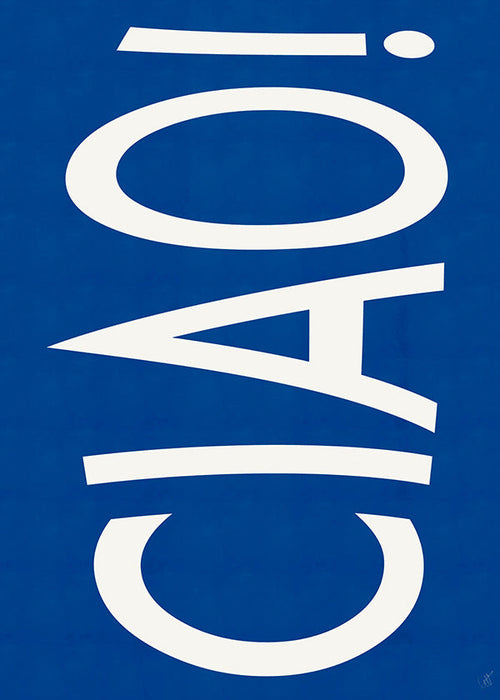 Typografiskt konstverk 'CIAO' i blått