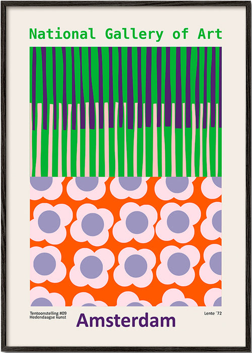 Reseaffisch Amsterdam med grafiskt blomstertryck – Black Frame