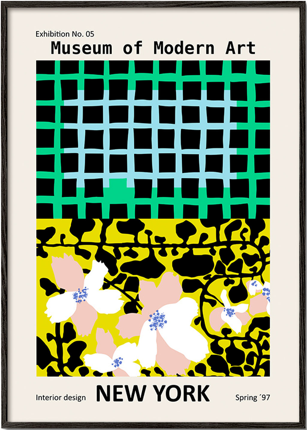Stadsposter: New York typografiskt tryck med blommotiv – Black Frame