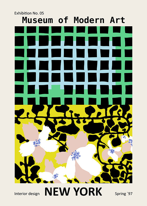 Stadsposter: New York typografiskt tryck med blommotiv