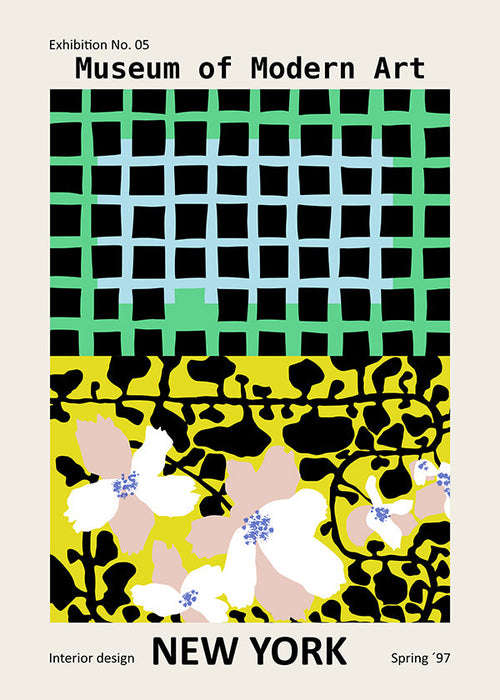 Stadsposter: New York typografiskt tryck med blommotiv