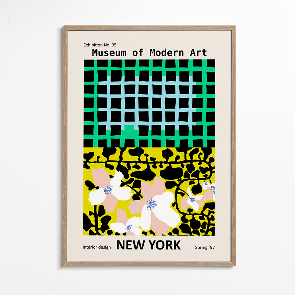 Stadsposter: New York typografiskt tryck med blommotiv – Oak Frame