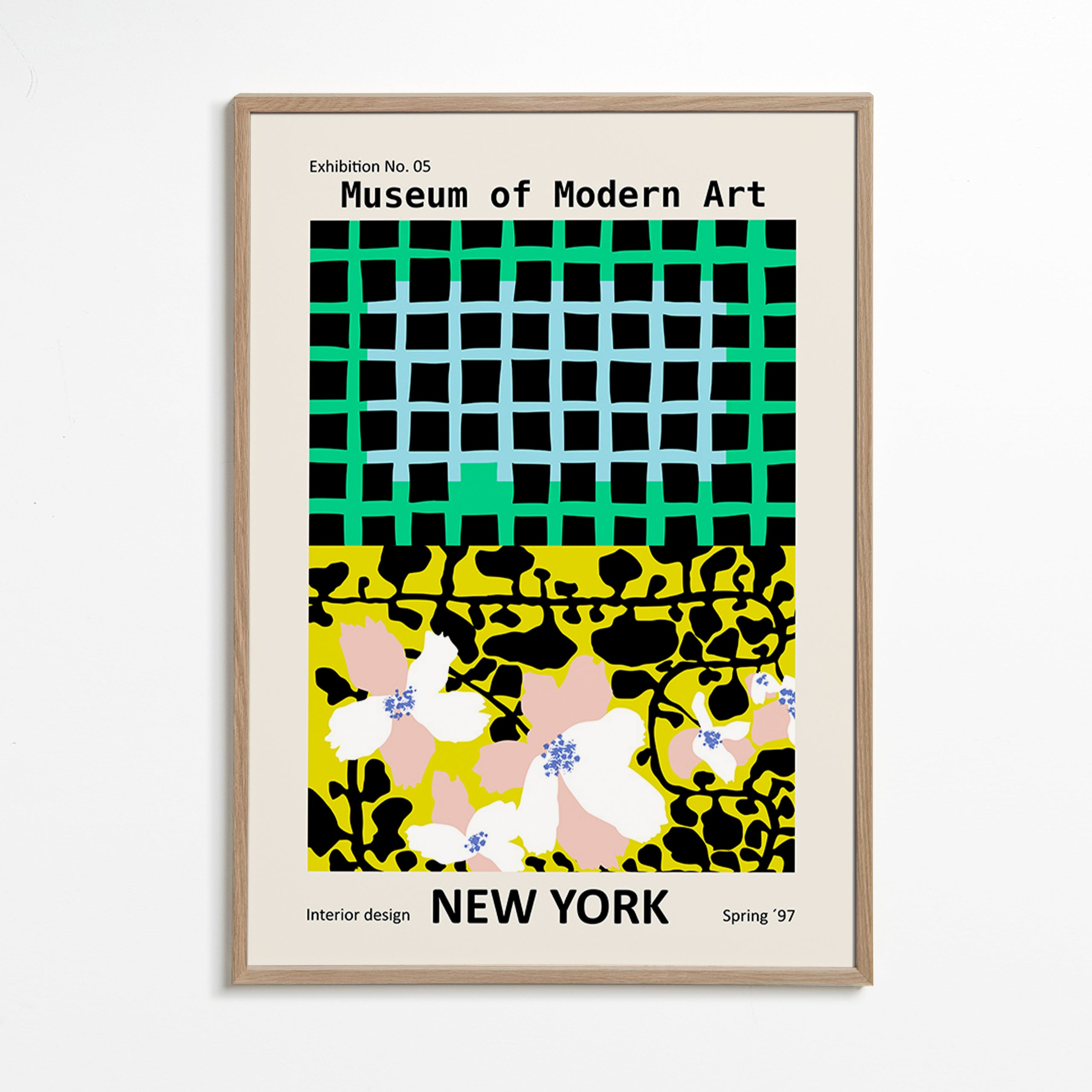 Stadsposter: New York typografiskt tryck med blommotiv – Oak Frame