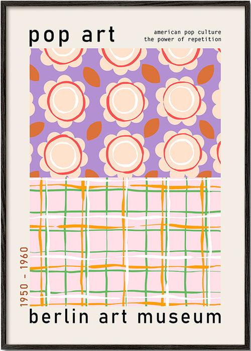 Pop art-blommillustration med rutnät – Black Frame