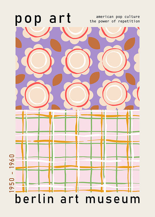 Pop art-blommillustration med rutnät