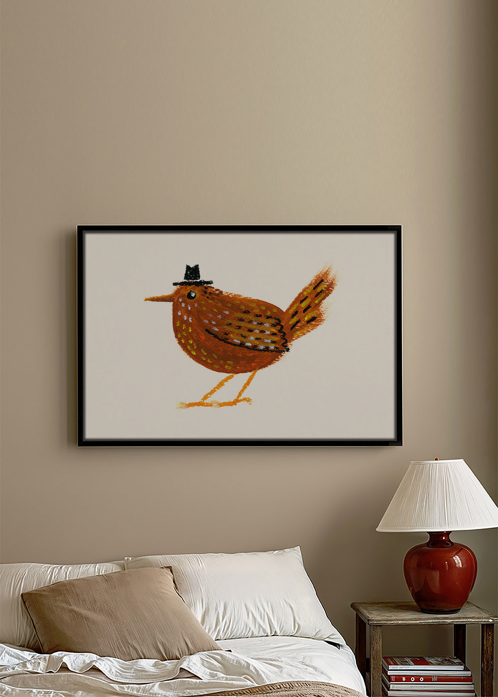 Tavla fågel med liten cowbohatt – Canvas2