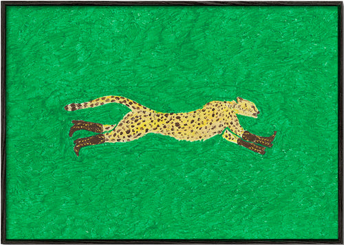Springande gepard på grön bakgrund – Black Frame