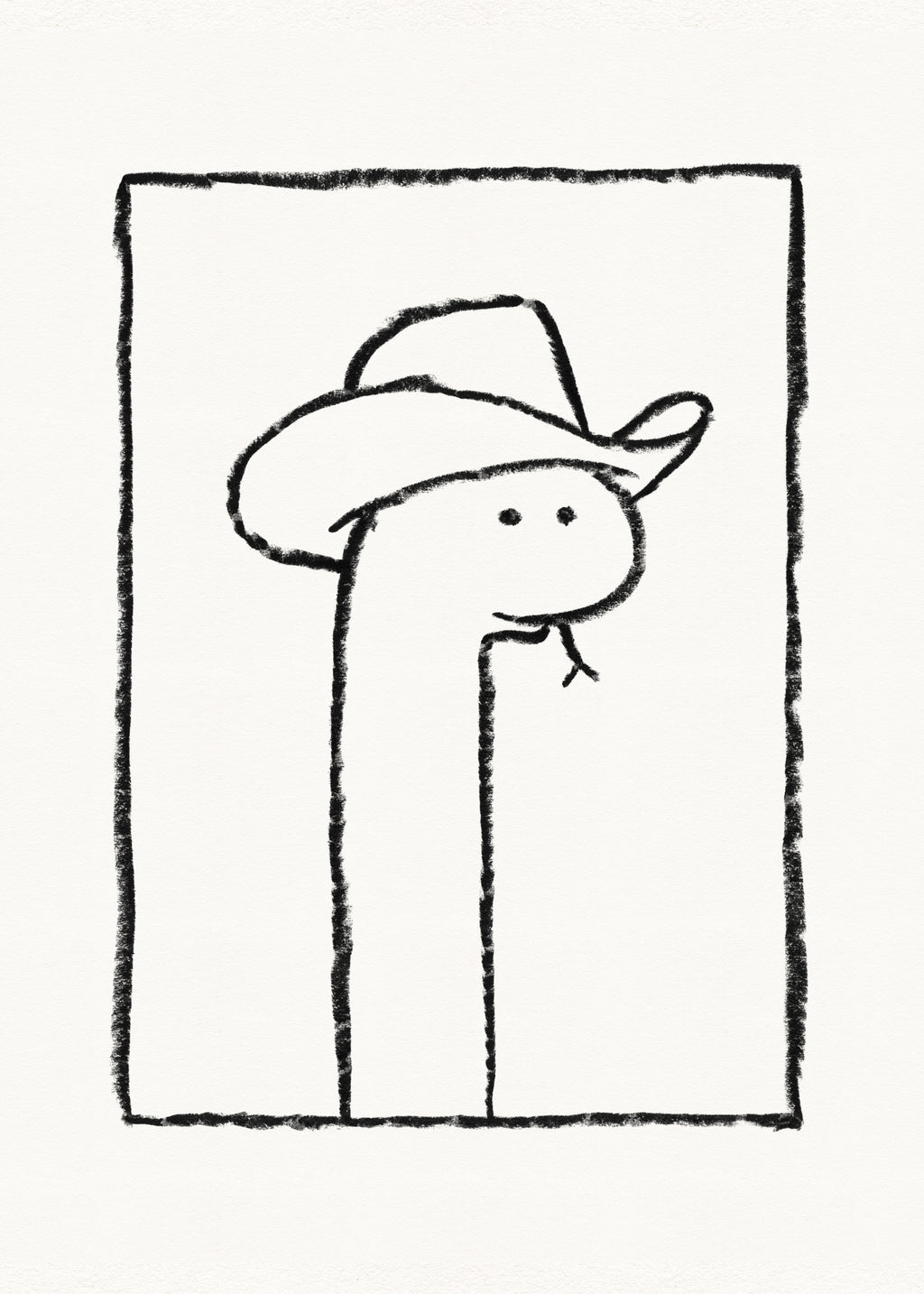 Squiggles the Snake In a Stetson - Unframed art print