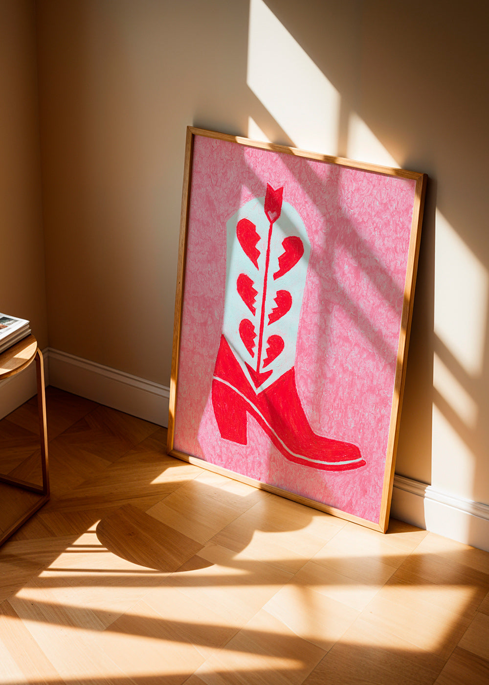 Illustration av röd cowboystövla med brustna hjärtan – Product1