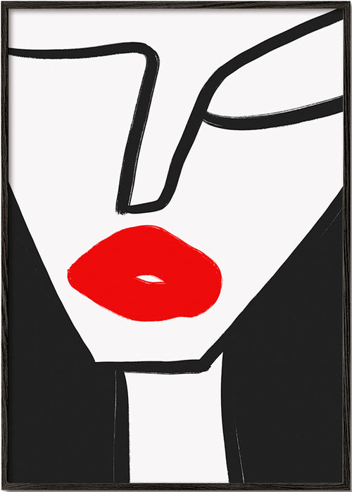 Minimalistisk affisch röda läppar profil – Black Frame