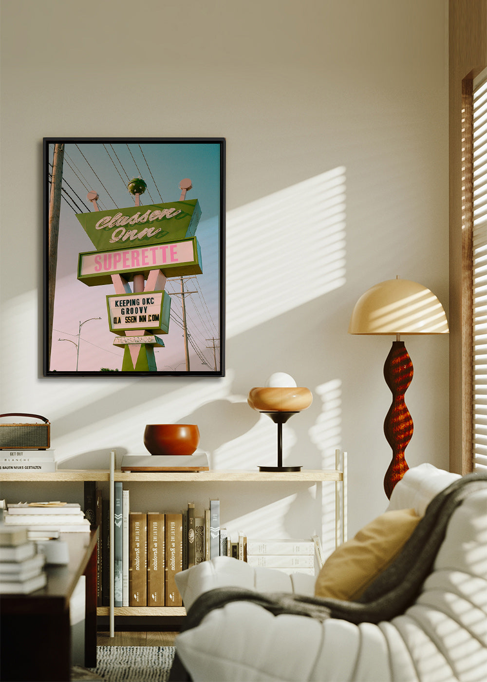 Vintage skylt foto grön och rosa – Canvas2