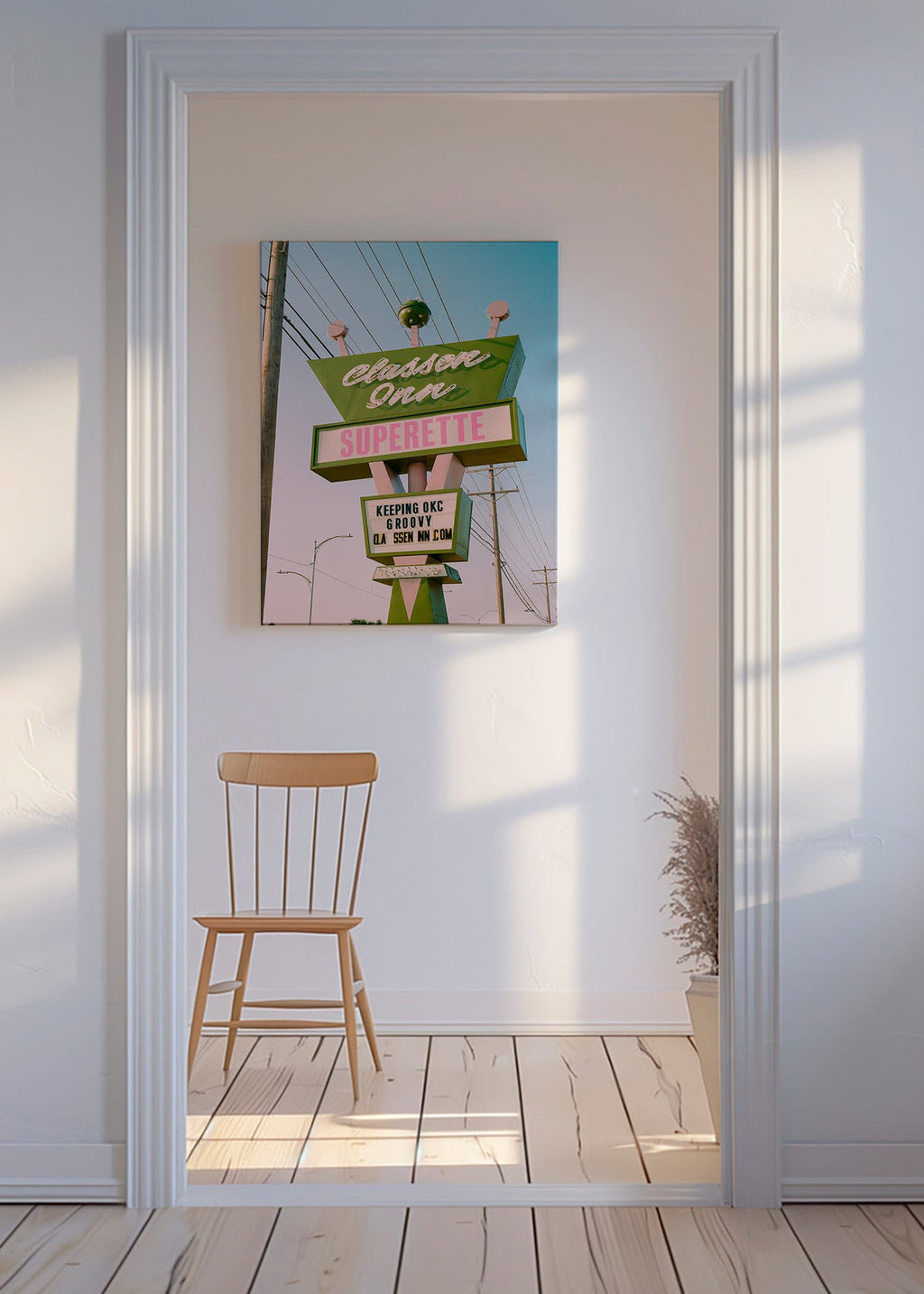 Vintage skylt foto grön och rosa – Canvas