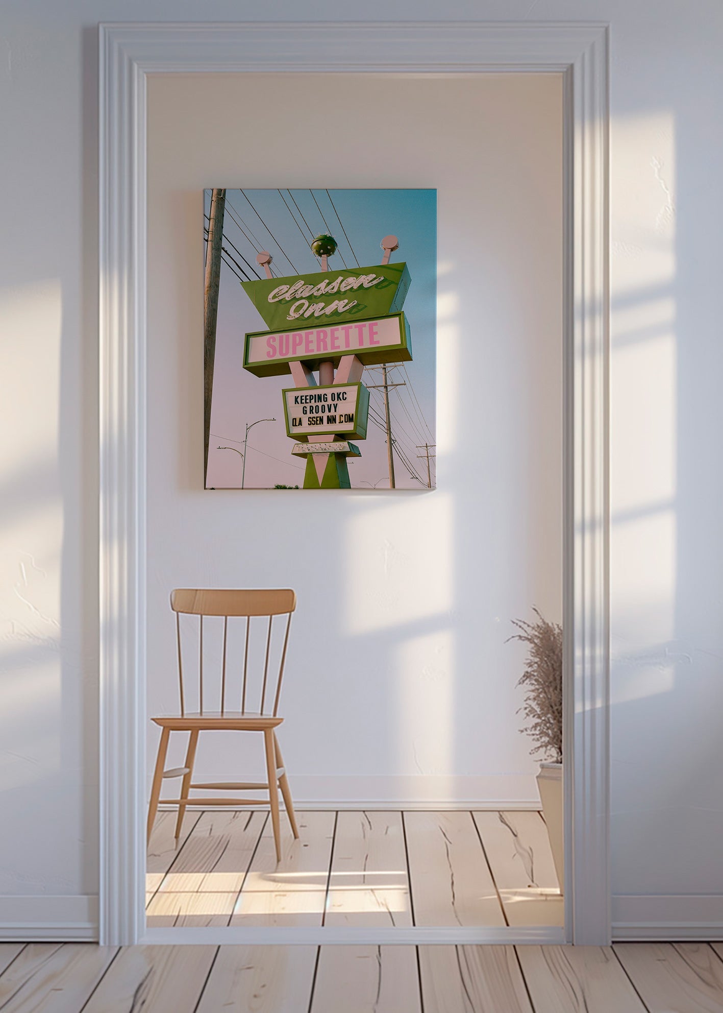 Vintage skylt foto grön och rosa – Canvas