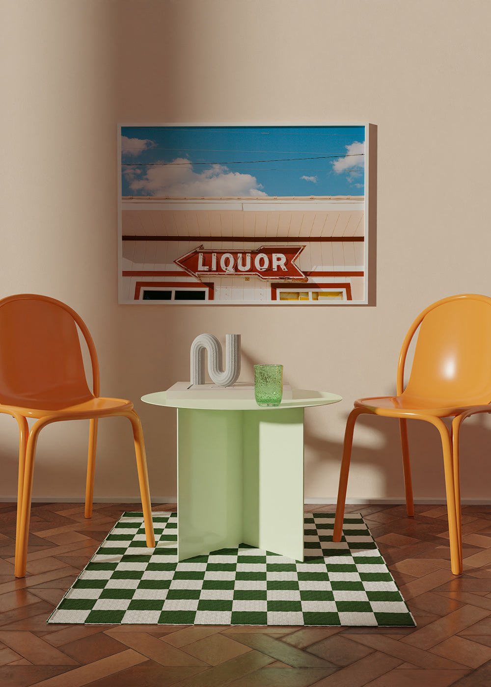 Vintagefoto skylt 'LIQUOR' mot blå himmel – Product3
