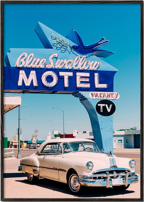 Vintage-motel foto med klassisk bil – Black Frame
