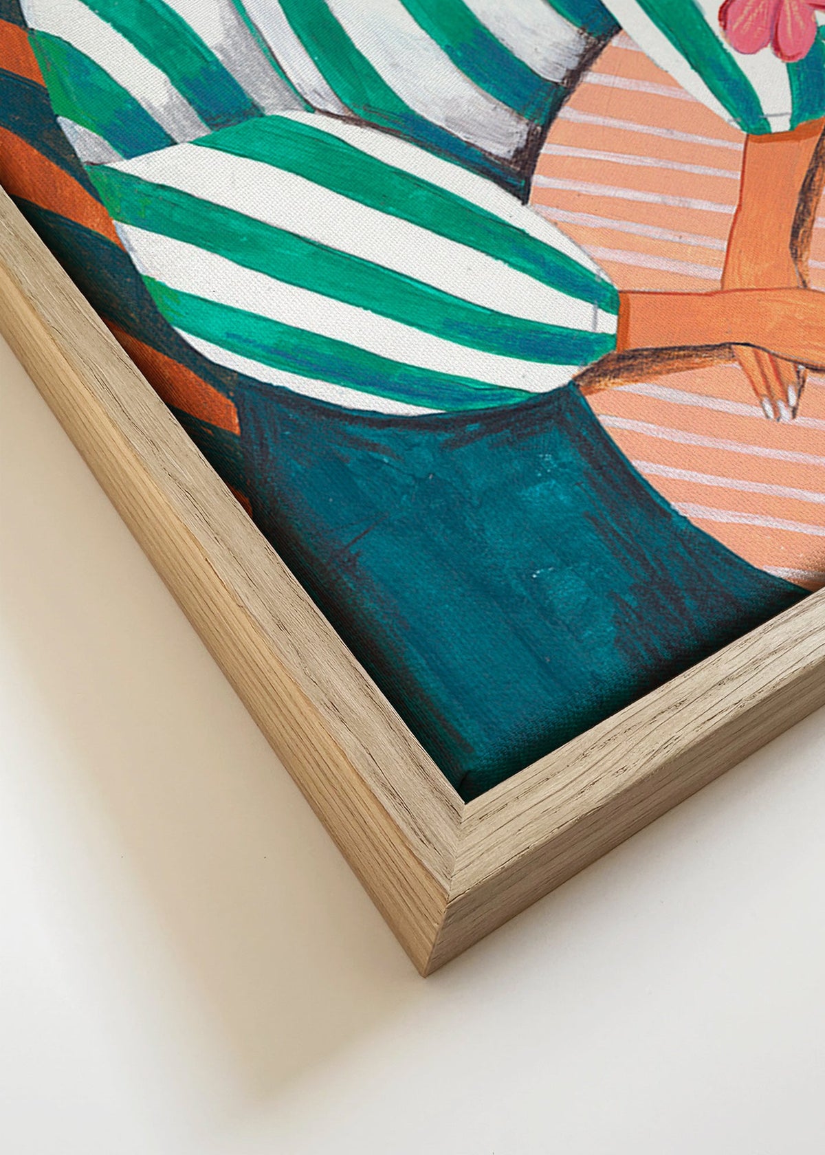 Illustration kvinna i ränder med växt – Canvas detail