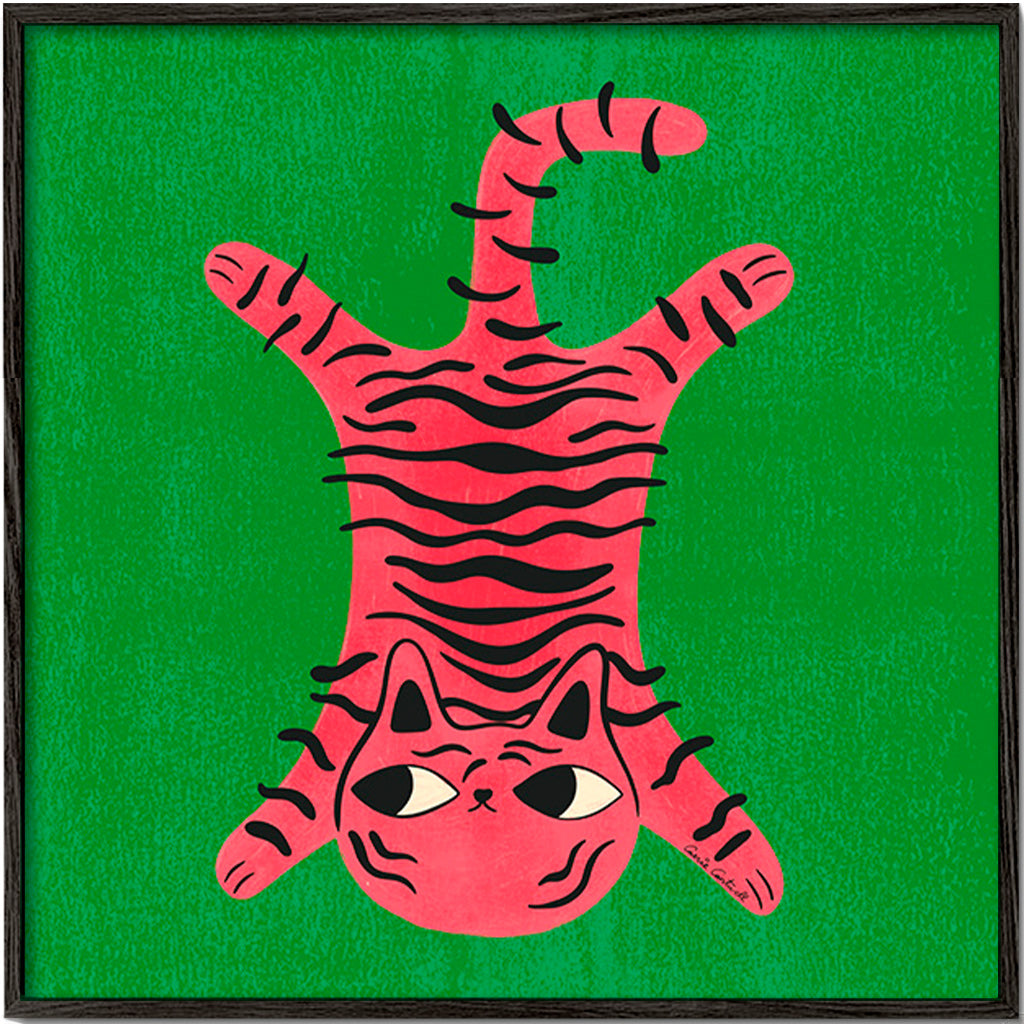 Rosa kattillustration med svarta ränder – Black Frame