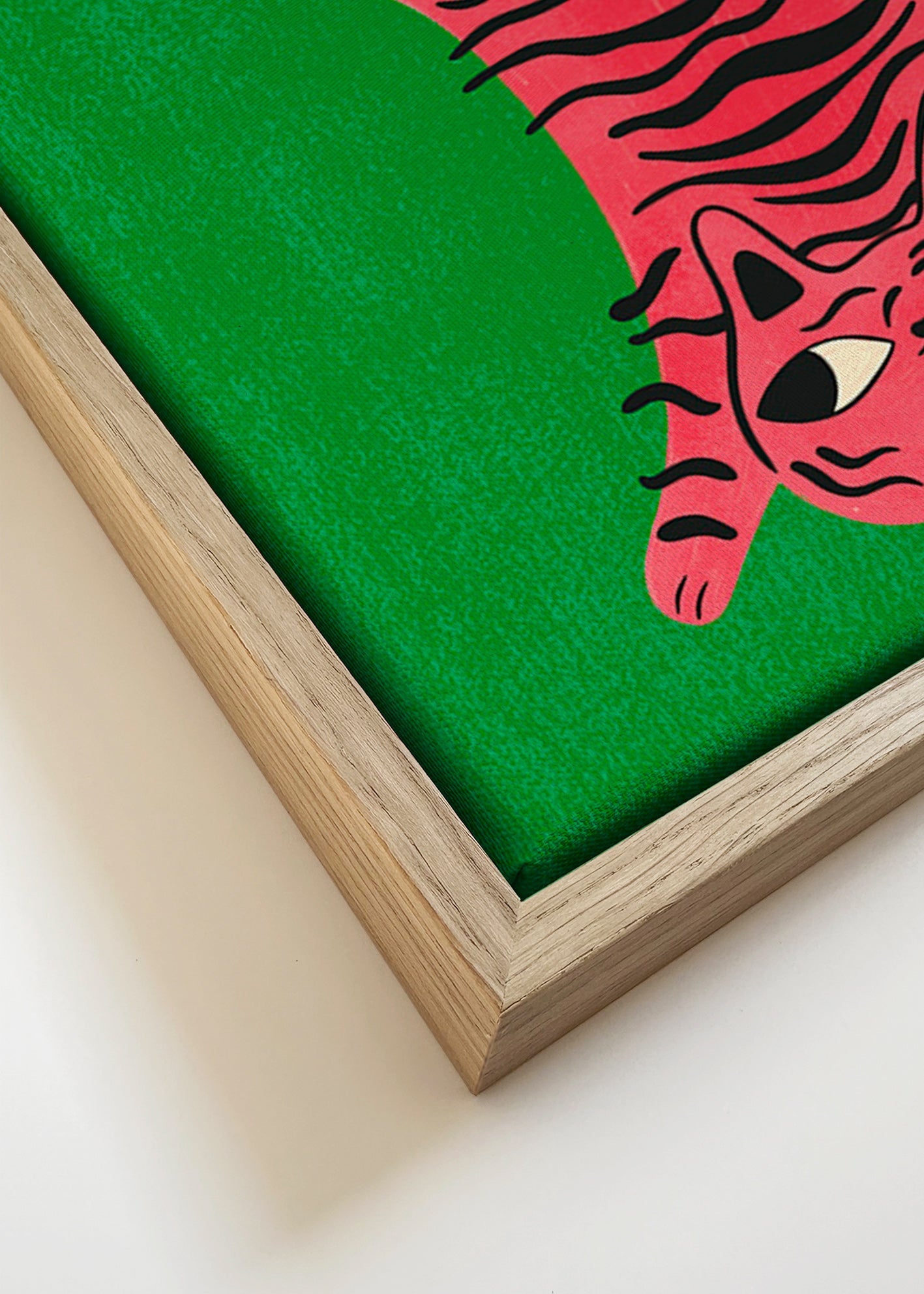 Rosa kattillustration med svarta ränder – Canvas detail