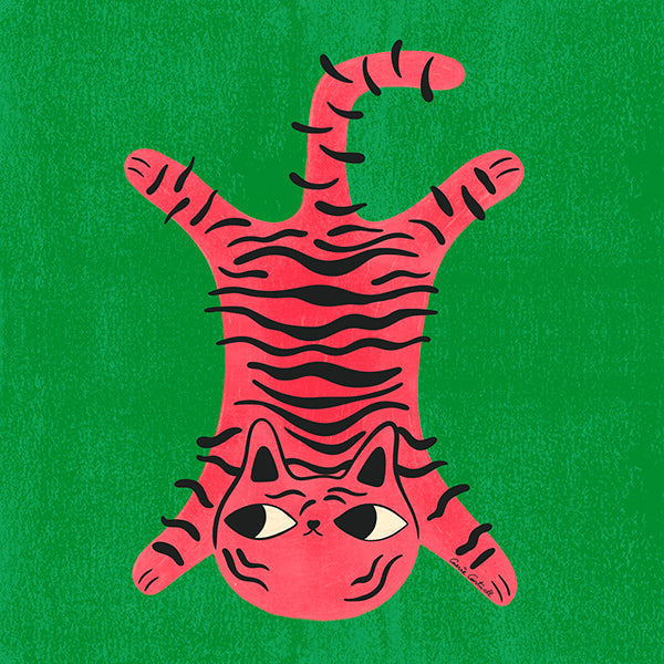 Rosa kattillustration med svarta ränder