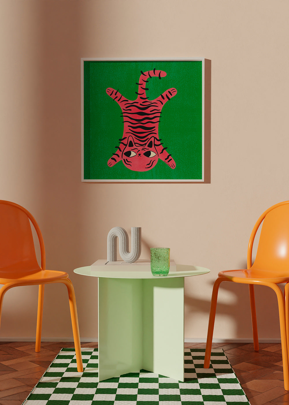 Rosa kattillustration med svarta ränder – Product3