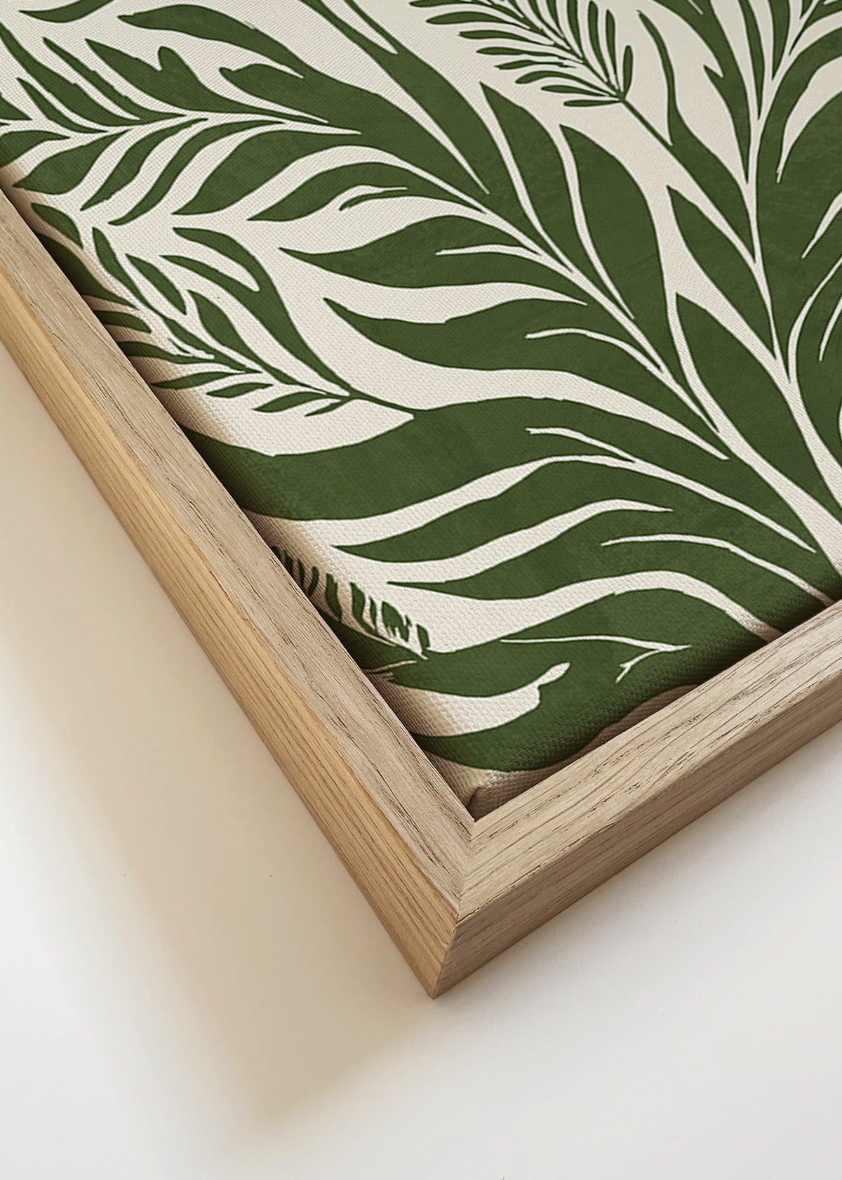 Botaniskt tryck gröna blad på beige – Canvas detail
